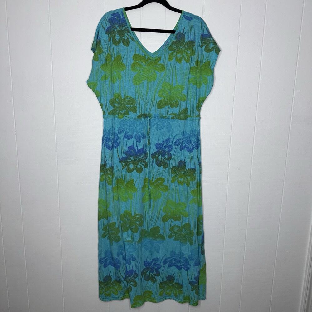Fresh Produce Women’s Floral Hawaiian Maxi Dress Teal Green Size 1X